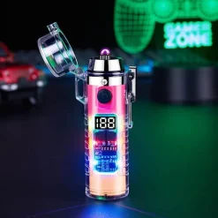 The Outdoor Vault Camping-Werkzeuge|Heimwerkzeuge-Windfestes Doppellichtbogenfeuerzeug mit Taschenlampe – Transparentes Design