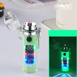 The Outdoor Vault Camping-Werkzeuge|Heimwerkzeuge-Windfestes Doppellichtbogenfeuerzeug mit Taschenlampe – Transparentes Design