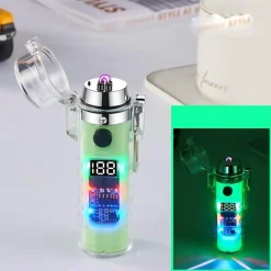 The Outdoor Vault Camping-Werkzeuge|Heimwerkzeuge-Windfestes Doppellichtbogenfeuerzeug mit Taschenlampe – Transparentes Design