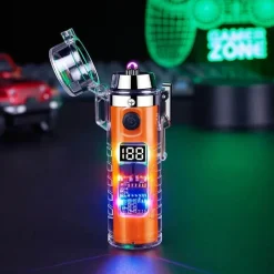 The Outdoor Vault Camping-Werkzeuge|Heimwerkzeuge-Windfestes Doppellichtbogenfeuerzeug mit Taschenlampe – Transparentes Design