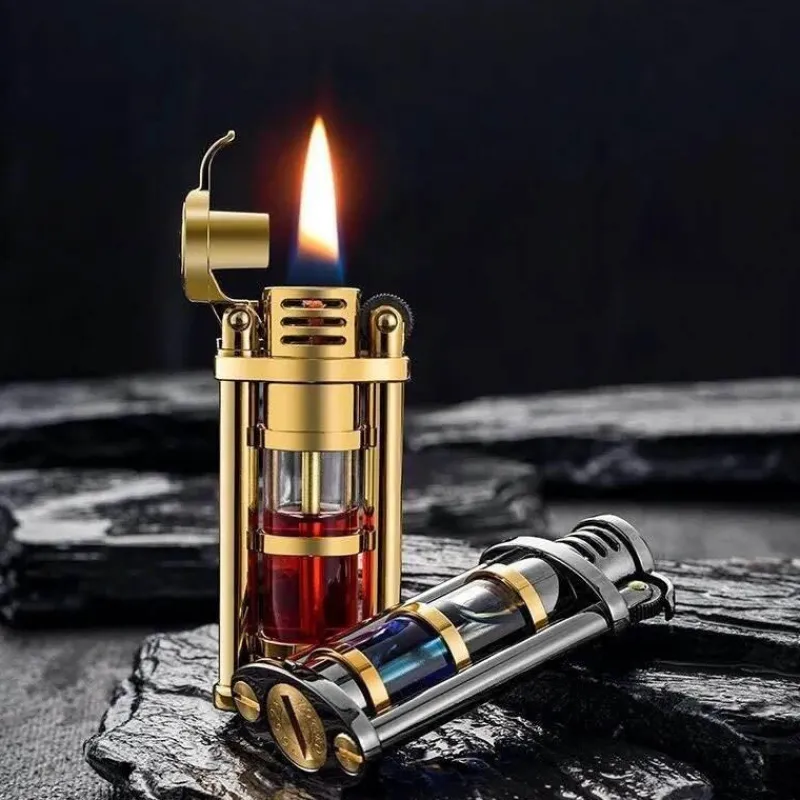 The Outdoor Vault Camping Im Freien|Outdoor-Artikel-Windfestes Kerosinfeuerzeug aus Metall – Transparentes Flammendesign