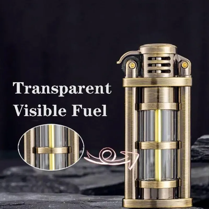 The Outdoor Vault Camping Im Freien|Outdoor-Artikel-Windfestes Kerosinfeuerzeug aus Metall – Transparentes Flammendesign