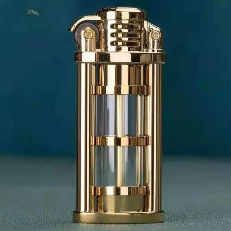 The Outdoor Vault Camping Im Freien|Outdoor-Artikel-Windfestes Kerosinfeuerzeug aus Metall – Transparentes Flammendesign