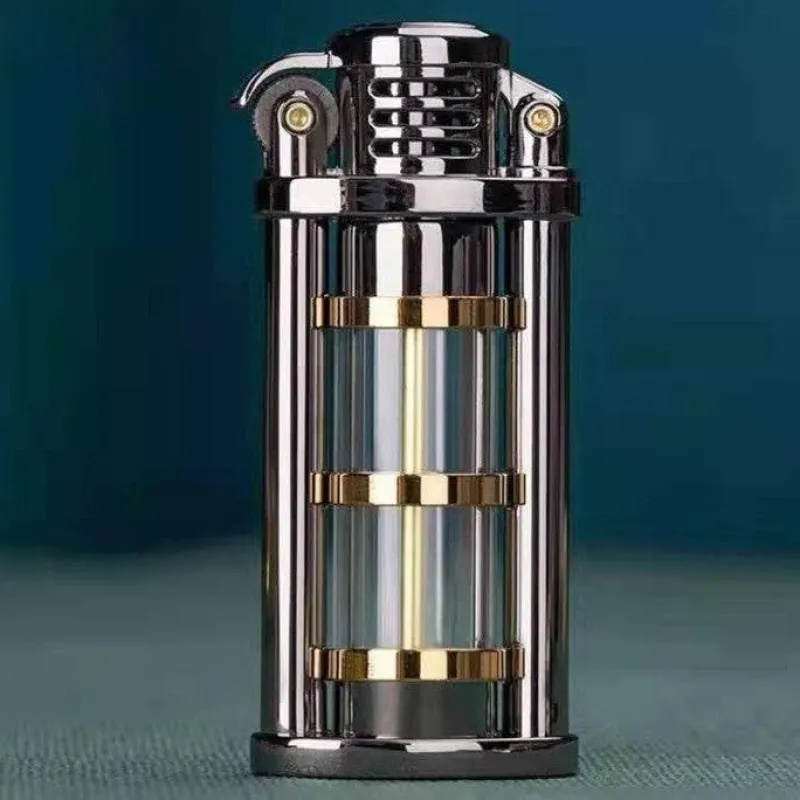 The Outdoor Vault Camping Im Freien|Outdoor-Artikel-Windfestes Kerosinfeuerzeug aus Metall – Transparentes Flammendesign