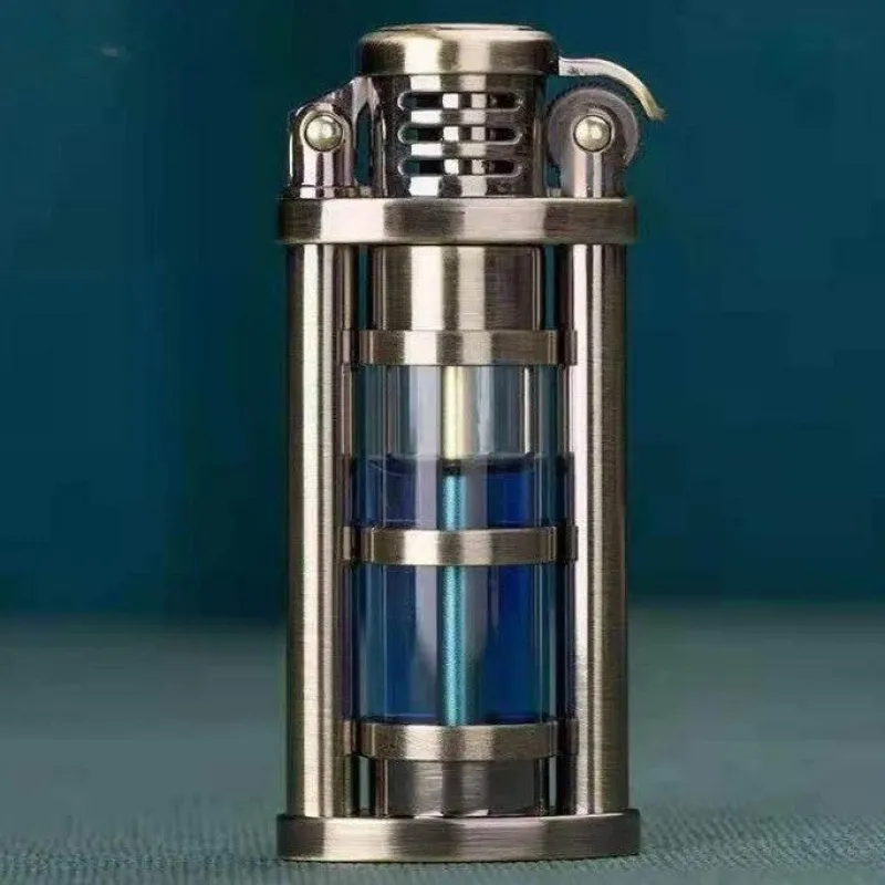 The Outdoor Vault Camping Im Freien|Outdoor-Artikel-Windfestes Kerosinfeuerzeug aus Metall – Transparentes Flammendesign