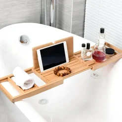 Serene Splash Badezimmer-Wooden Bathtub Caddy Tray for Relaxing Soak and Convenient Storage