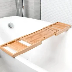 Serene Splash Badezimmer-Wooden Bathtub Caddy Tray for Relaxing Soak and Convenient Storage