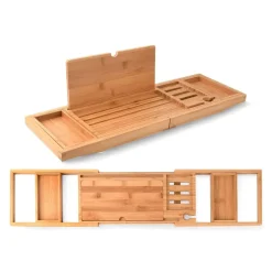 Serene Splash Badezimmer-Wooden Bathtub Caddy Tray for Relaxing Soak and Convenient Storage