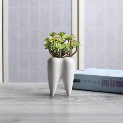 Accent Haven Wohndeko-Zahnförmiger Blumentopf aus Keramik – moderner weißer Übertopf