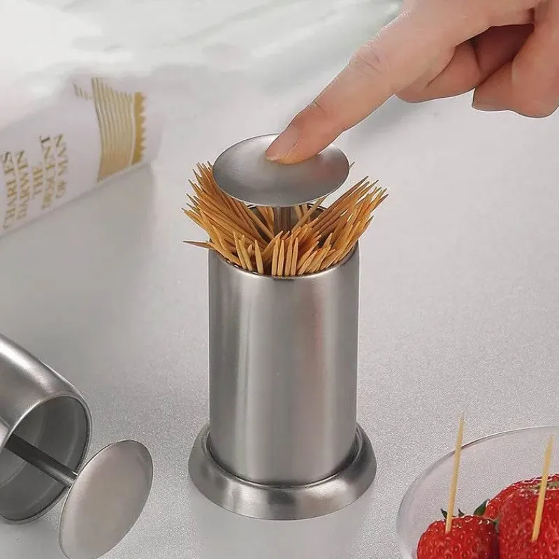 Tom Küche & Esszimmer-Zahnstocherhalter aus Edelstahl – Organizer-Ständer mit auatischer Federabdeckung