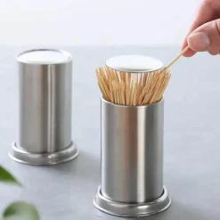 Tom Küche & Esszimmer-Zahnstocherhalter aus Edelstahl – Organizer-Ständer mit auatischer Federabdeckung