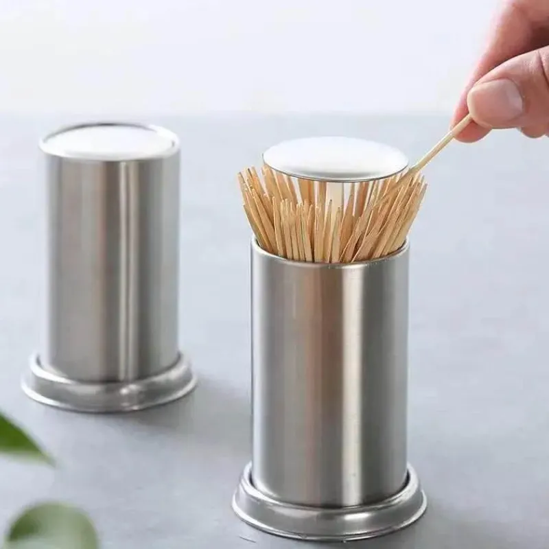 Tom Küche & Esszimmer-Zahnstocherhalter aus Edelstahl – Organizer-Ständer mit auatischer Federabdeckung