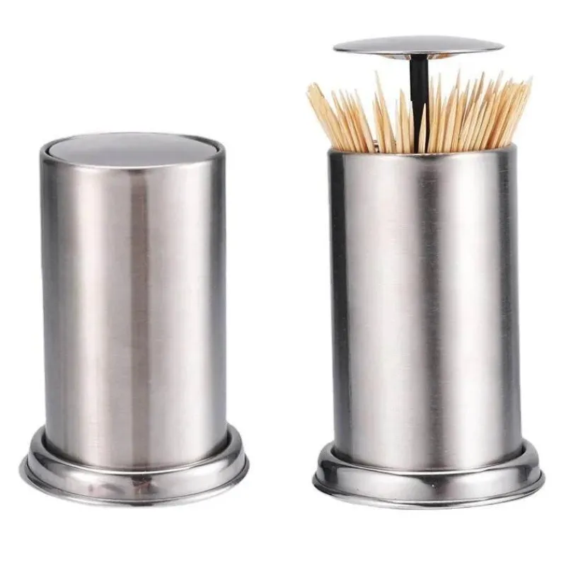 Tom Küche & Esszimmer-Zahnstocherhalter aus Edelstahl – Organizer-Ständer mit auatischer Federabdeckung