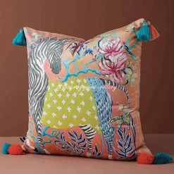 Pillow Haven Bettzeug-Zebra Kissenbezug - Orange Floral Animal Kingdom Dekor