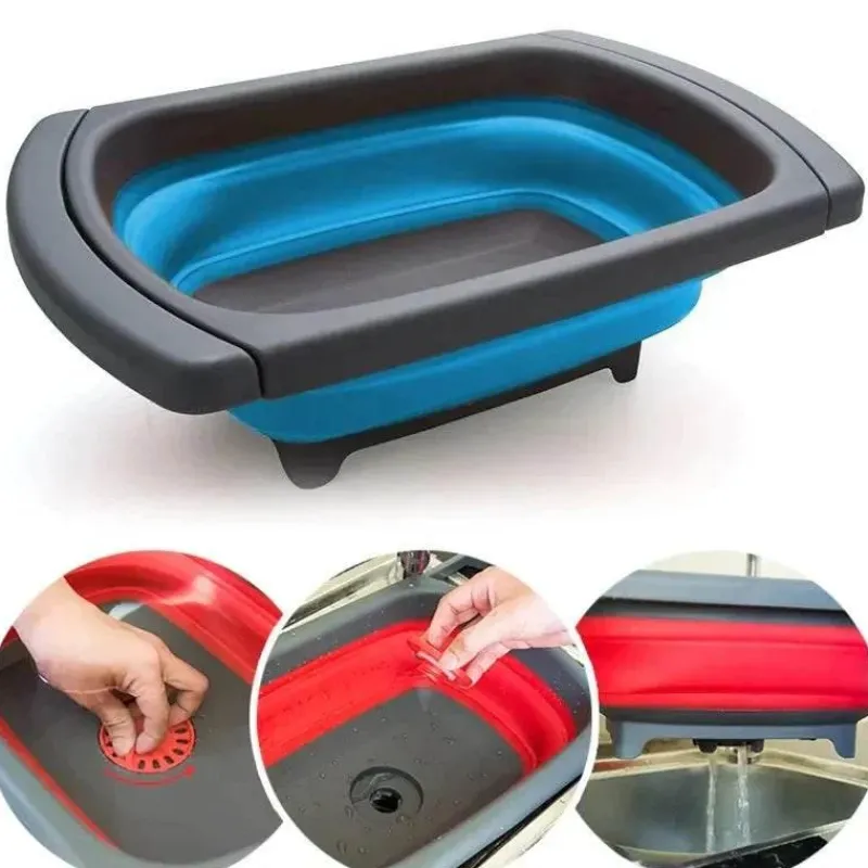 Tom Küche & Esszimmer-Zusammenklappbares, umweltfreundliches Sieb – Klappsieb mit einziehbaren Griffen