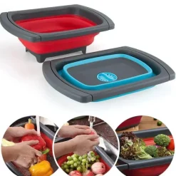 Tom Küche & Esszimmer-Zusammenklappbares, umweltfreundliches Sieb – Klappsieb mit einziehbaren Griffen