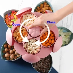 Space Savvy Küche & Esszimmer-Zweilagige rotierende Blumen-Süßigkeiten-Snackbox